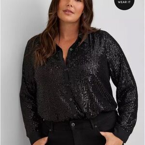 Torrid Black Sequin Long Sleeve Button Down Shirt